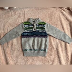 Gap boys fair isle Christmas holiday button up sweater gray size 5
